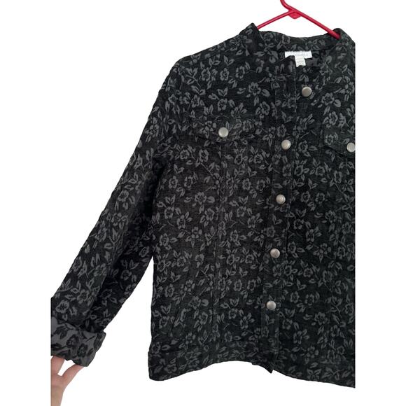 Charter Club Moto Jacket Damask Print Velvety Black Large - Picture 4 of 5